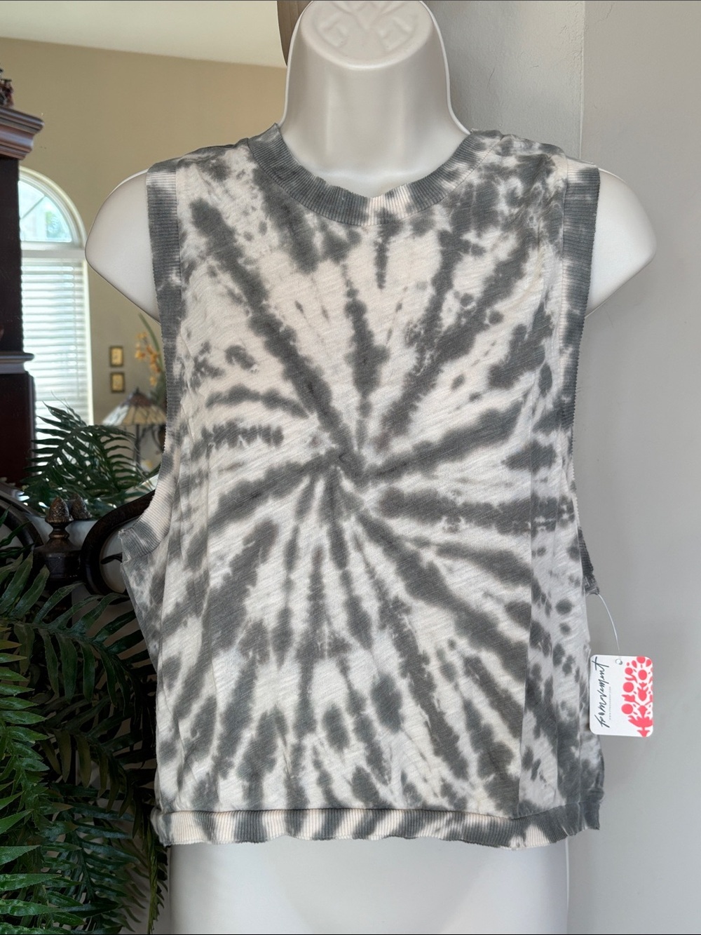 Brand New Free People Movement Sleeveless Tie-Dye Tank Top Army Green Rib Trim